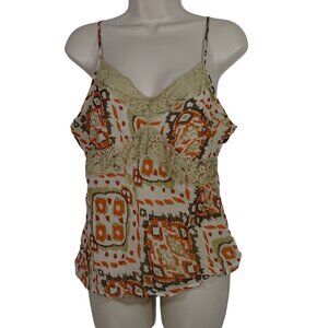 Daisy Fuentes Silk Camisole Top Women Size Petite PL Tan Brown Lace Trim Lined